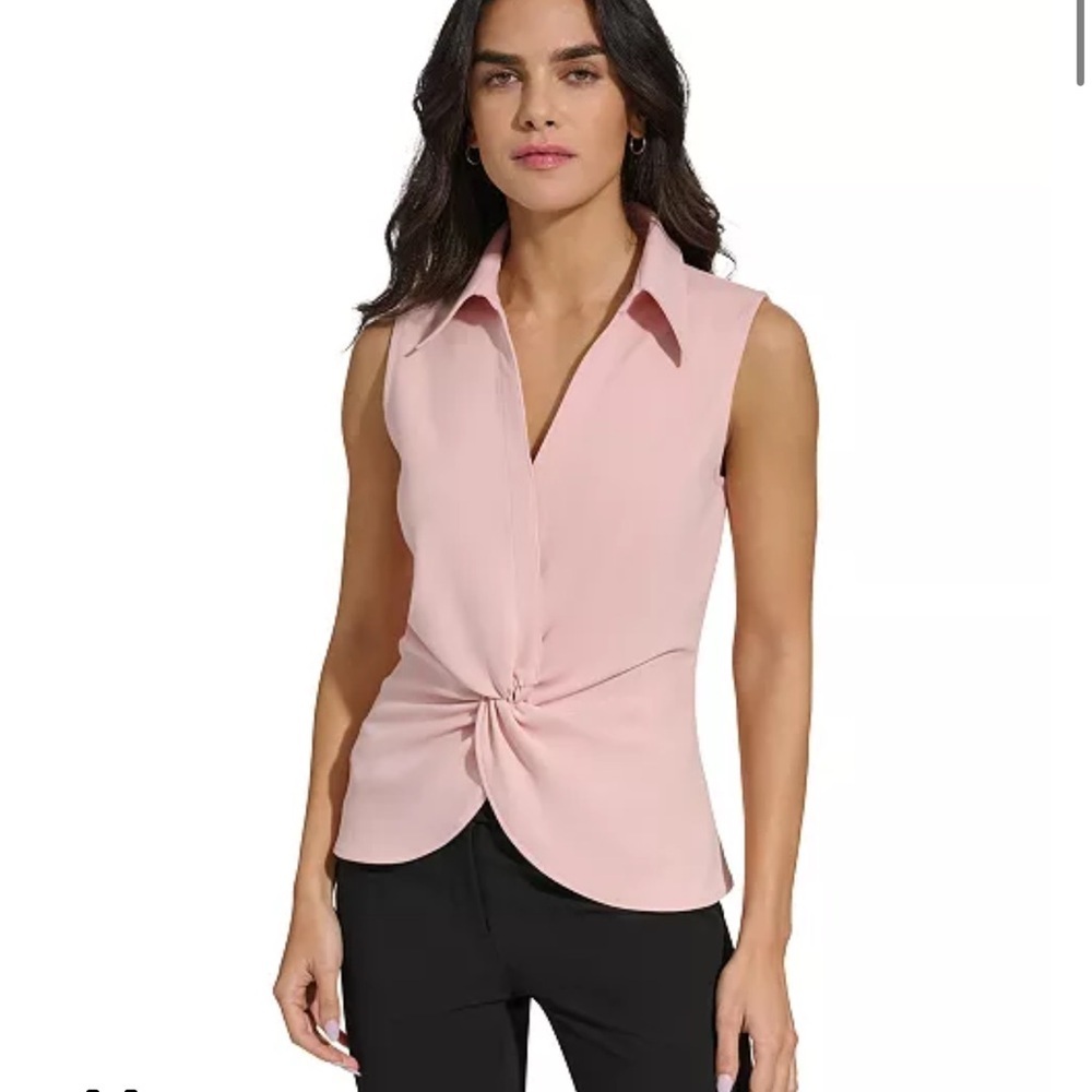 Calvin Klein Light Pink Sleeveless Twist-Front Blouse